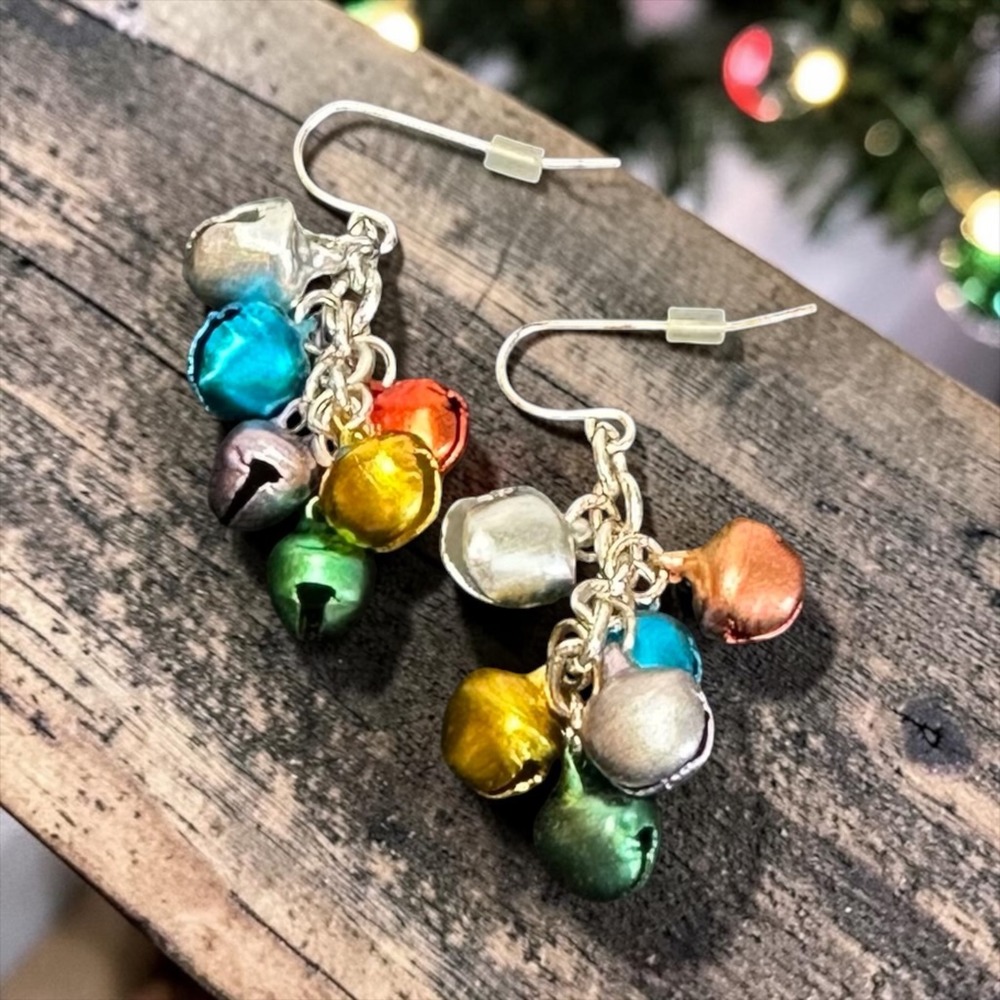 Multicolor Jingle Bell Earrings‎ Festive Christmas Dangle Jewelry Cute